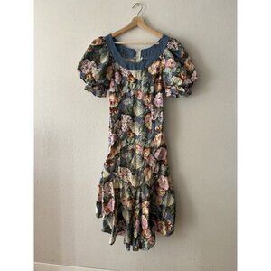 SUNBABIES HAWAII Aloha Women's Tropical Floral Muumuu Puff Sleeve Dress Sz 13